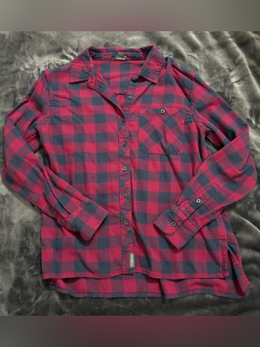 Eddie Bauer Women's Red & Navy Plaid Button-Down Shirt